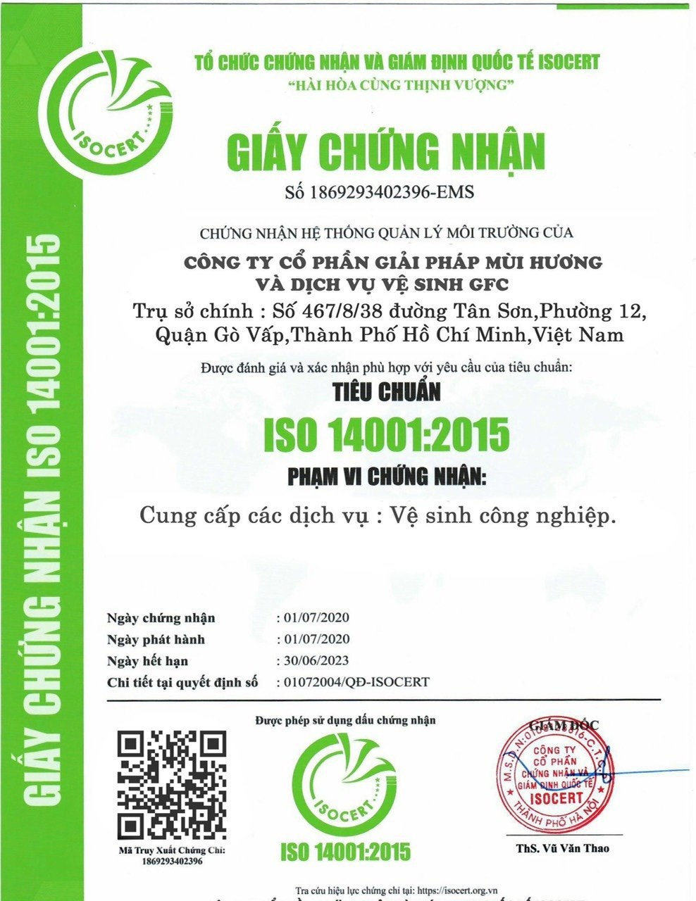 Chứng chỉ chứng nhận
